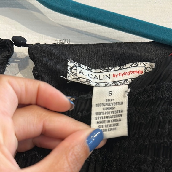 A. Calin by Flying Tomato Black Smocked Long Sleeve Sequence Details Women’s S - Picture 5 of 8